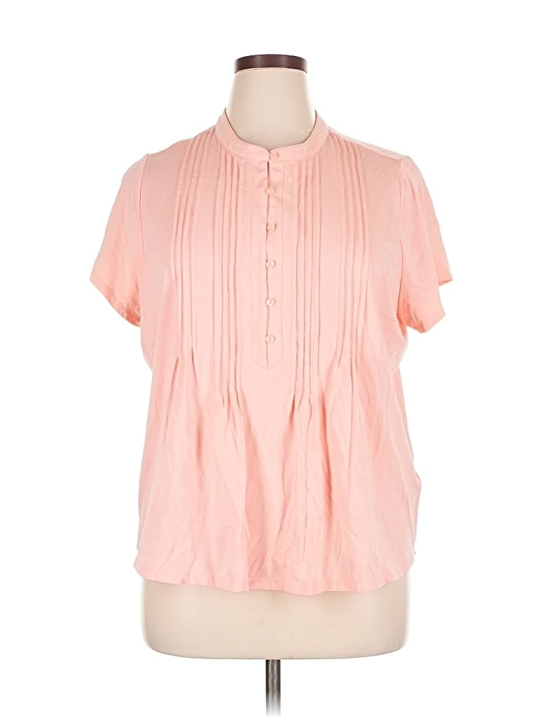Pre-owned Lands' End Short Sleeve Blouse In Pink