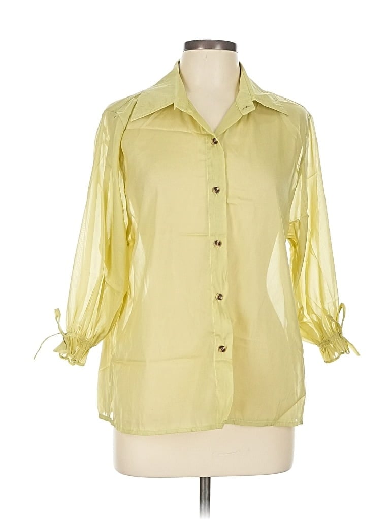 Pre-owned Assorted Brands 3/4 Sleeve Button Down Shirt In Green