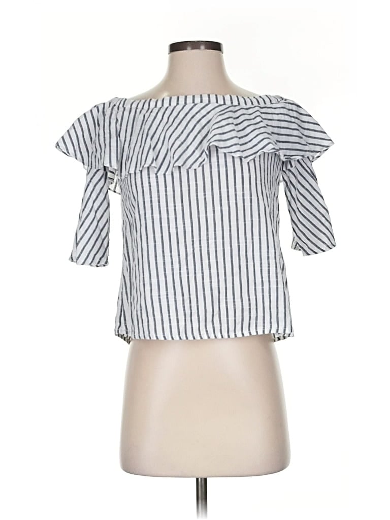 Pre-owned Miss Love Short Sleeve Blouse In Silver