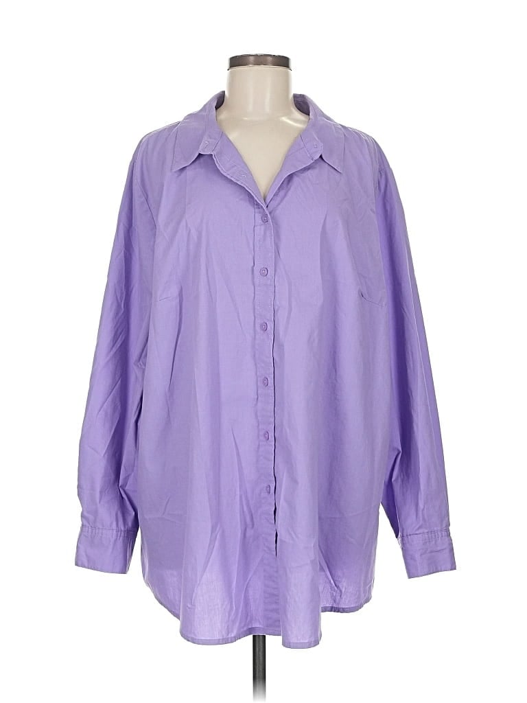 Pre-owned Woman Within Long Sleeve Button Down Shirt In Purple