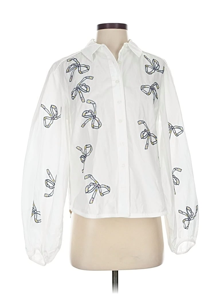 Pre-owned Maeve By Anthropologie Long Sleeve Blouse In White