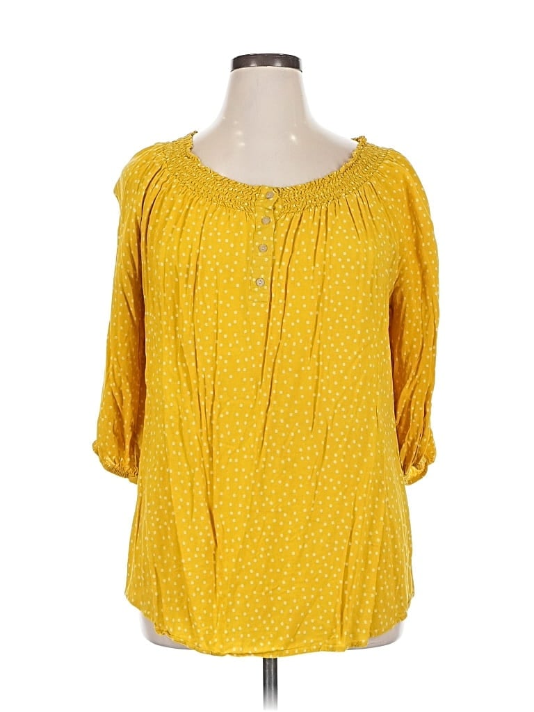 Pre-owned Lane Bryant 3/4 Sleeve Blouse In Yellow
