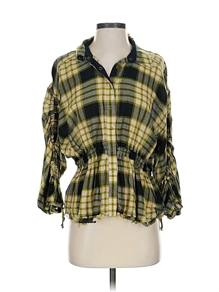 Pre-owned We The Free 3/4 Sleeve Button Down Shirt In Green