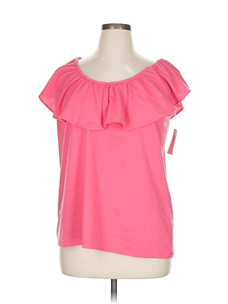 Style & Co Short Sleeve Top Pink Cold Shoulder Neckline Tops