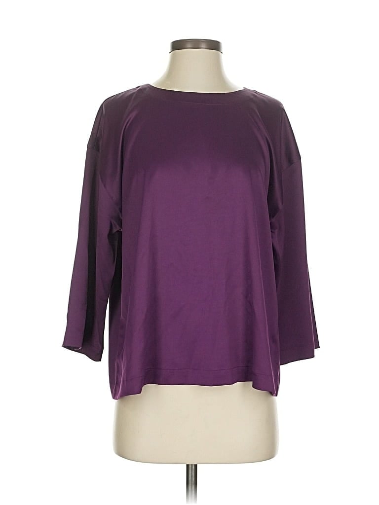 Pre-owned Eileen Fisher 3/4 Sleeve Top Purple Boatneck Tops