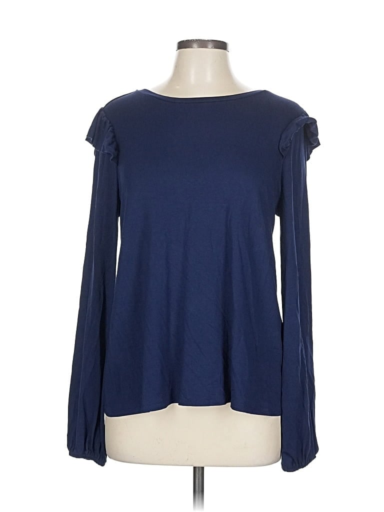 Pre-owned Crown & Ivy Long Sleeve Top Blue Boatneck Tops