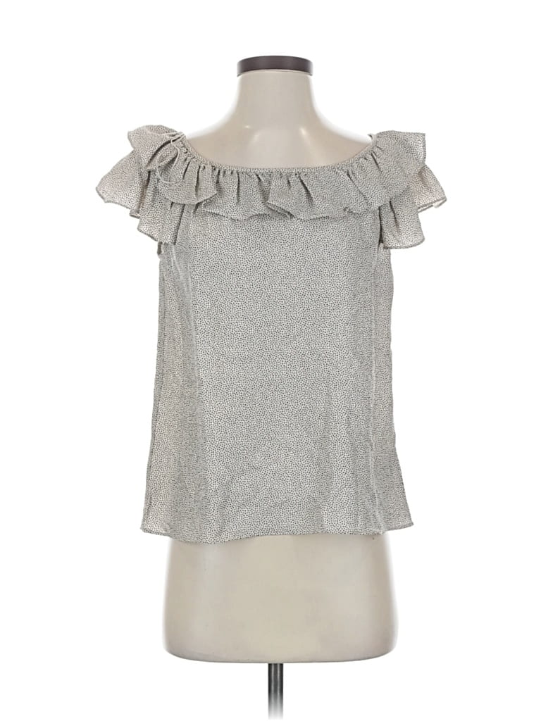Pre-owned Rebecca Taylor Sleeveless Silk Top Gray Ruffles Neckline Tops