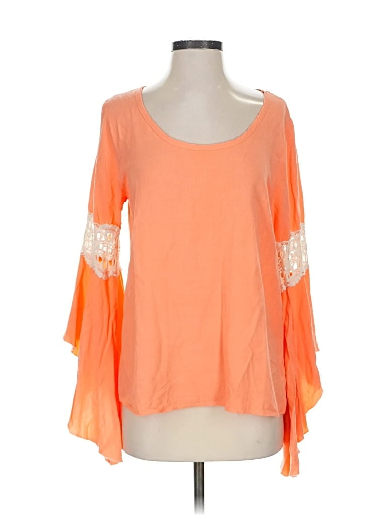 Pre-owned Altar'd State 3/4 Sleeve Top Orange Scoop Neck Tops