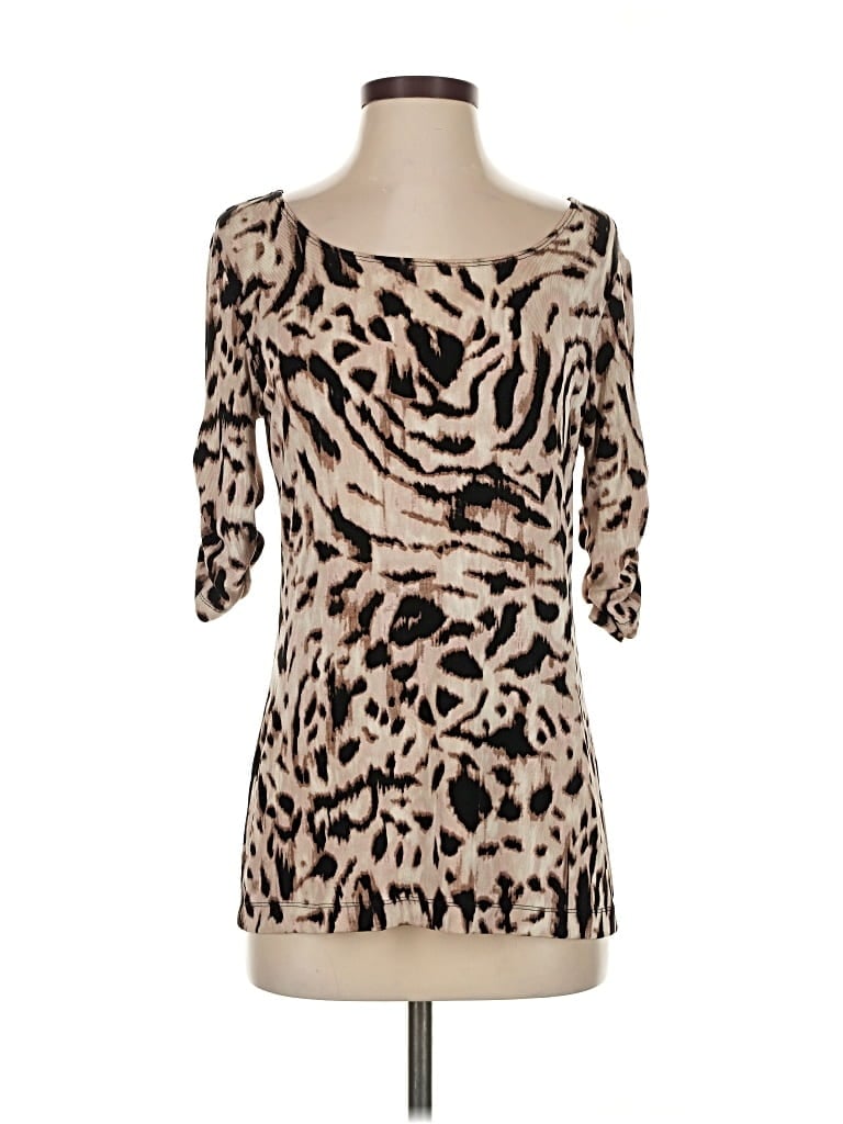 Pre-owned Travelers By Chico's 3/4 Sleeve Top Tan Sweetheart Neckline Tops In Brown