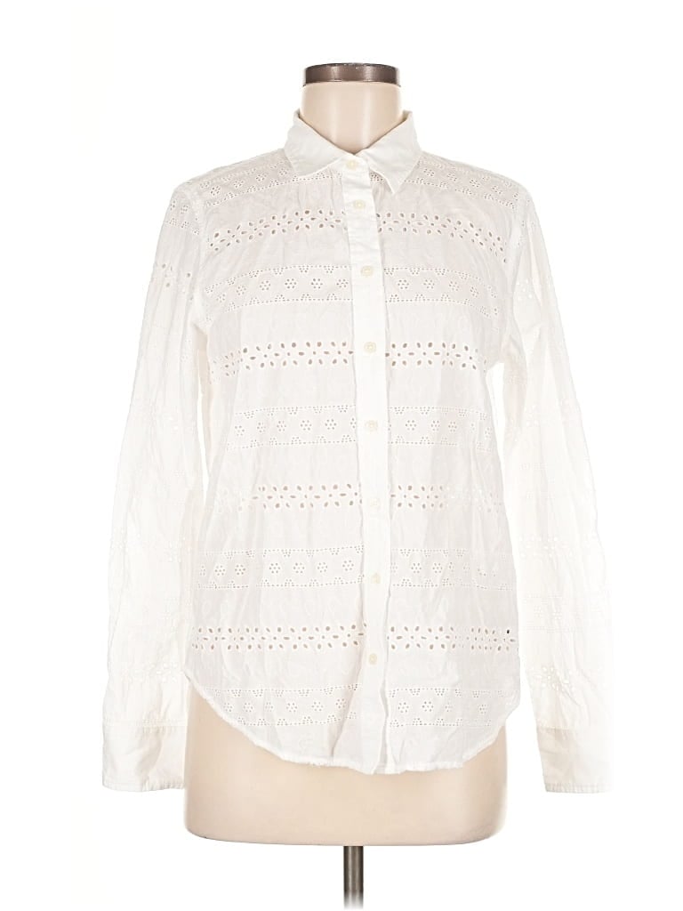 Pre-owned Gap Long Sleeve Blouse In White