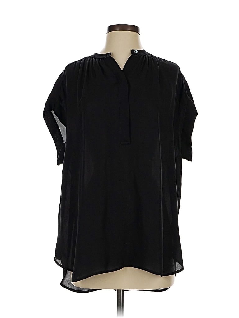 Pre-owned Vince Short Sleeve Silk Top Black Keyhole Neckline Tops