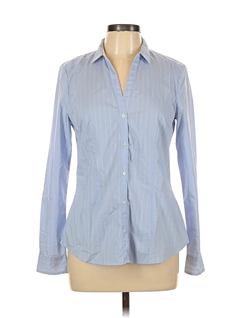 Pre-owned H&m Long Sleeve Button Down Shirt In Blue