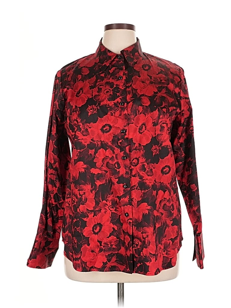Pre-owned Jones New York Signature Long Sleeve Blouse In Red