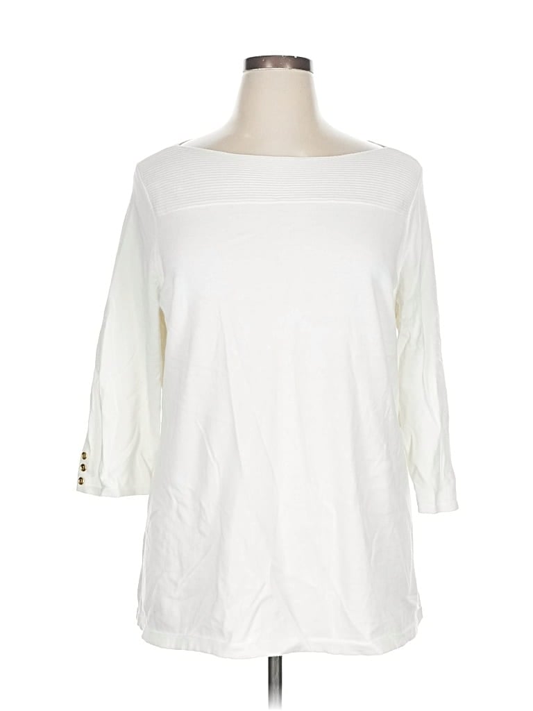 Pre-owned Karen Scott 3/4 Sleeve T-shirt In White