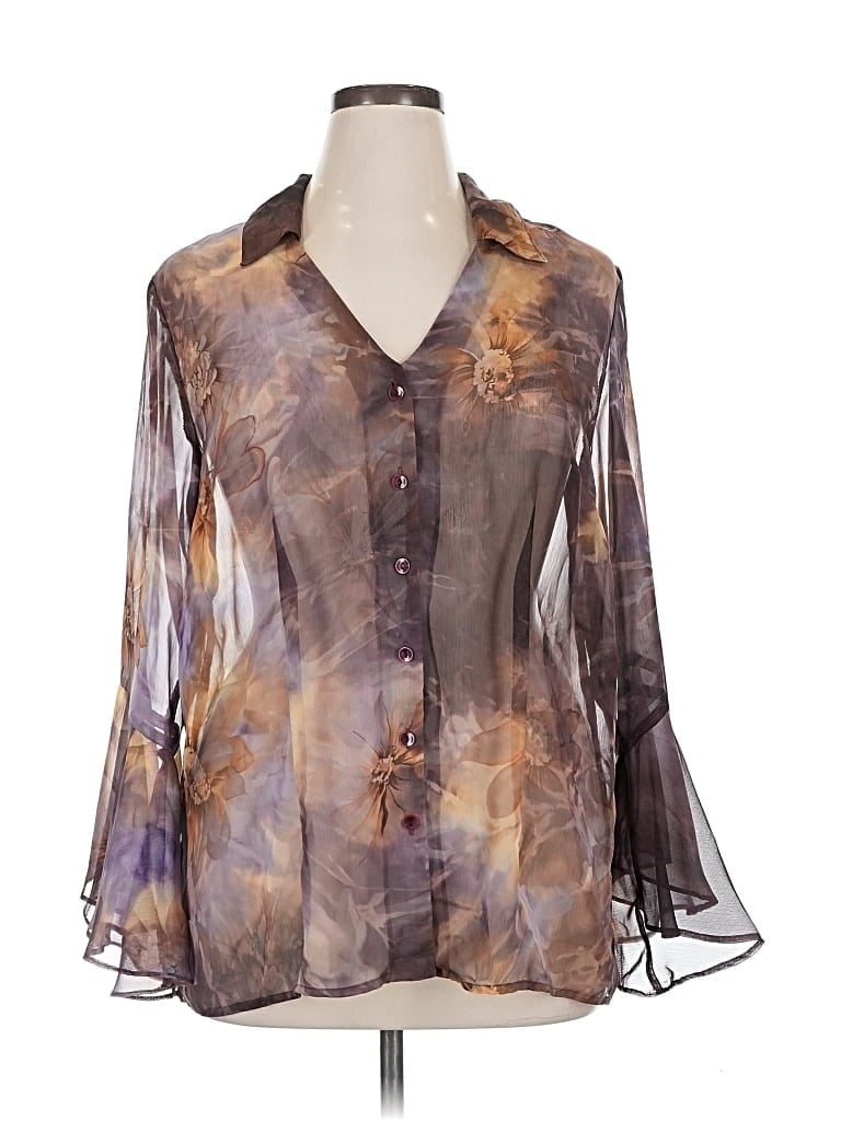 Pre-owned Lane Bryant Long Sleeve Blouse In Brown