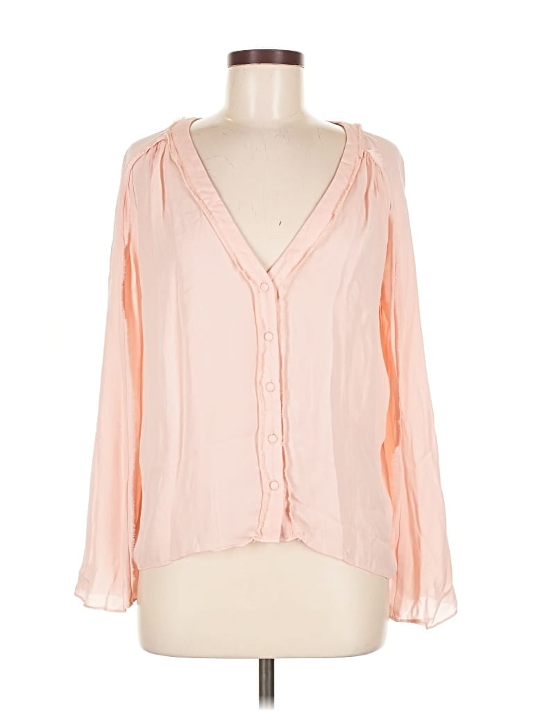Pre-owned Elizabeth And James Long Sleeve Silk Top Pink Plunge Neckline Tops