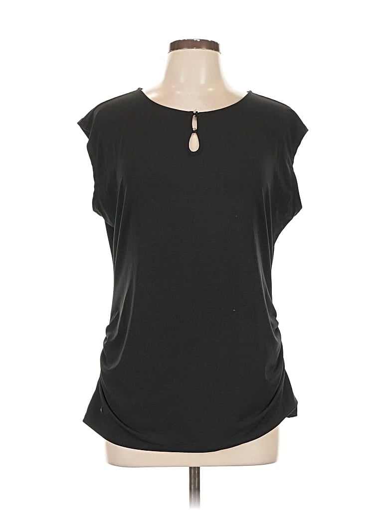 Pre-owned New York And Company Short Sleeve Top Black Keyhole Neckline Tops