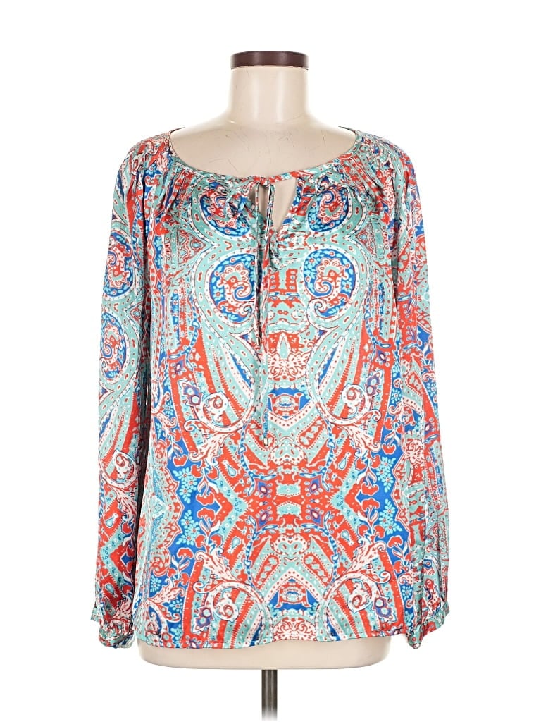 Pre-owned Jones New York Signature Long Sleeve Blouse In Blue