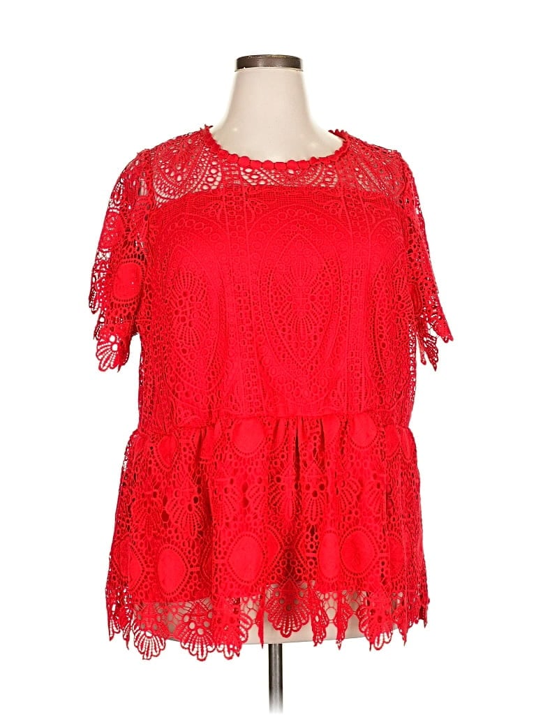 Pre-owned Lane Bryant Short Sleeve Blouse In Red