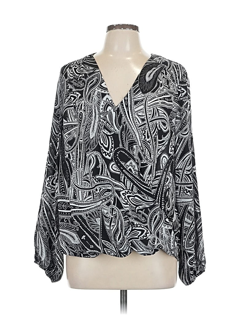Pre-owned Inc International Concepts Long Sleeve Blouse In Silver