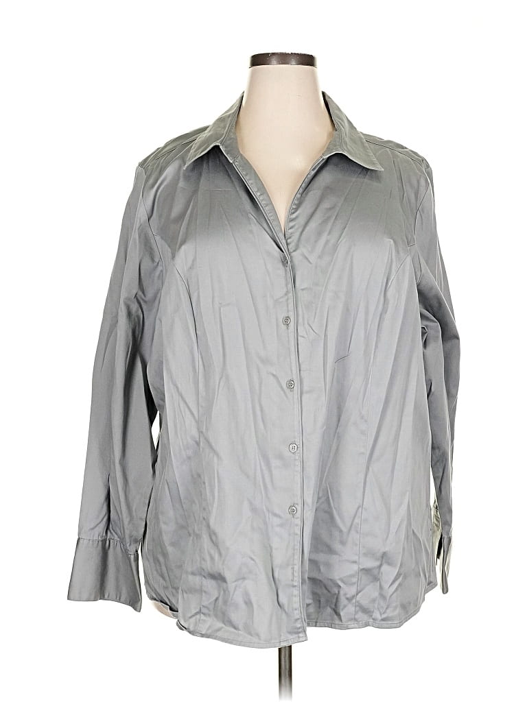 Pre-owned Lane Bryant 3/4 Sleeve Button Down Shirt In Gray