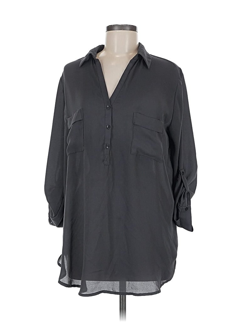 Pre-owned Assorted Brands 3/4 Sleeve Button Down Shirt In Gray