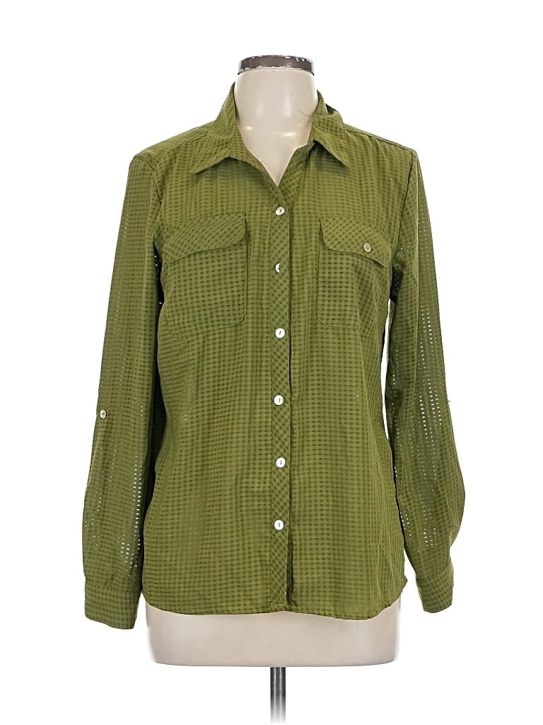 Pre-owned Ny Collection Long Sleeve Blouse In Green