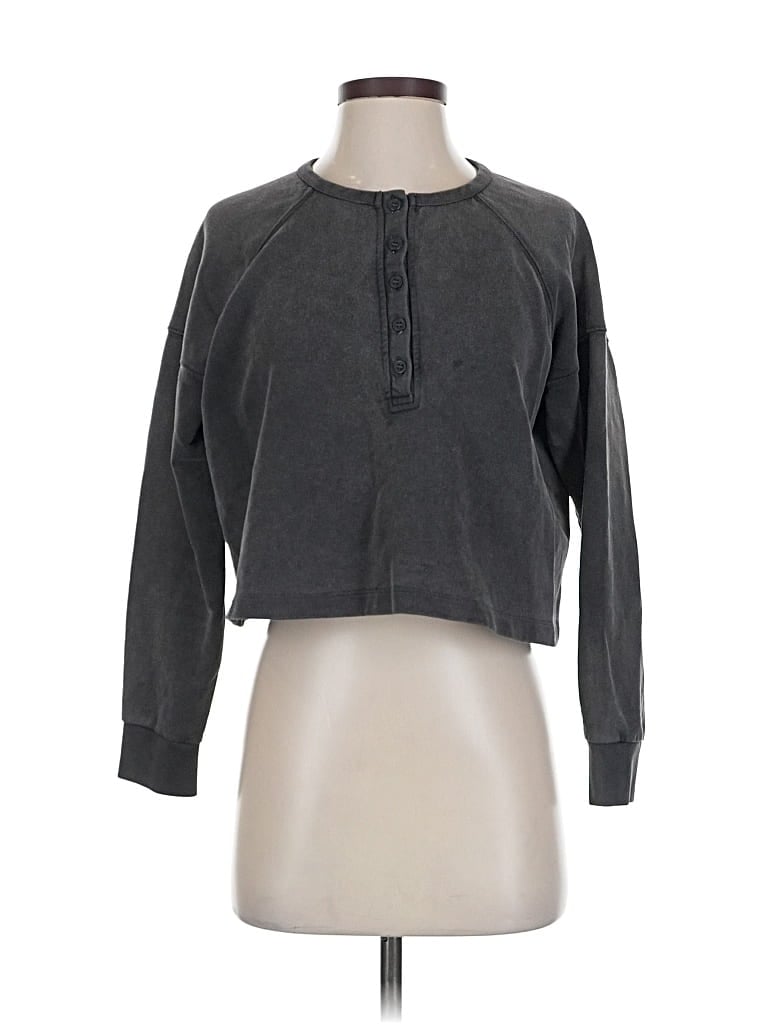Pre-owned Something Navy Long Sleeve Top Gray Keyhole Neckline Tops