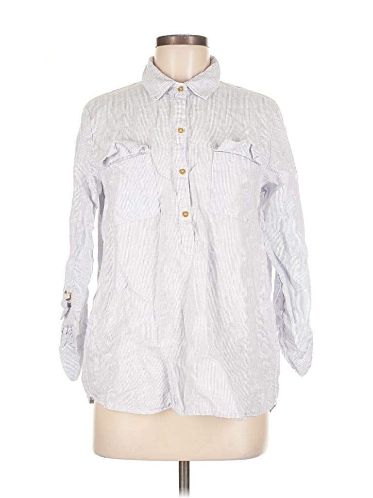 Pre-owned Ellen Tracy Long Sleeve Button Down Shirt In Silver