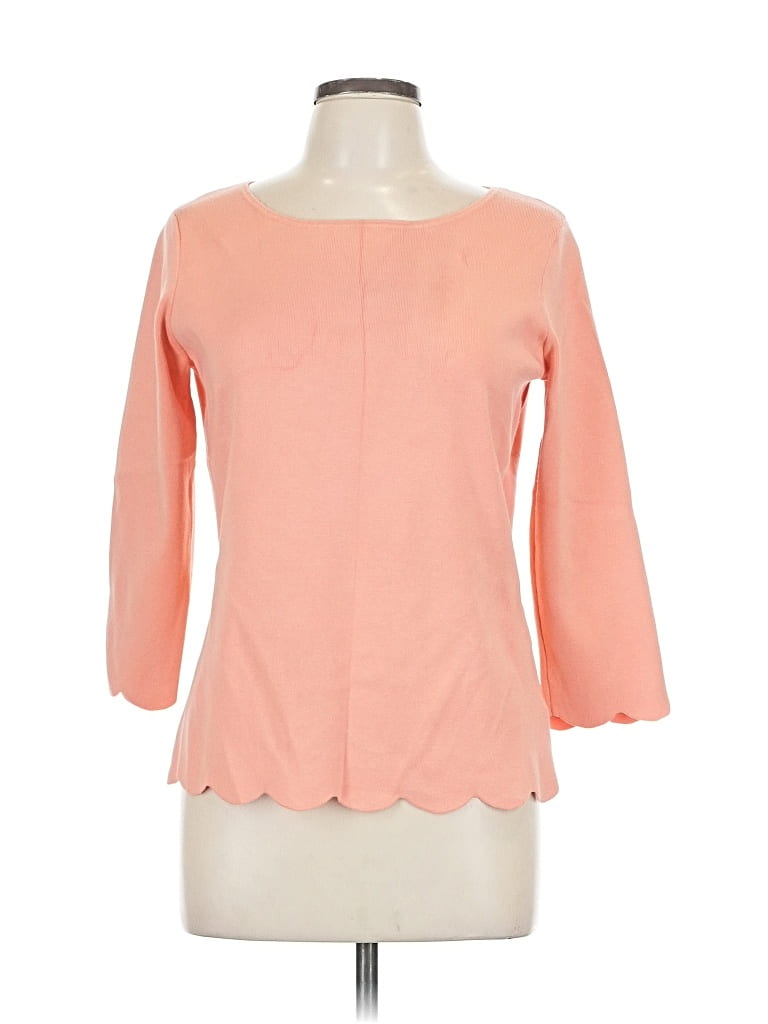 Pre-owned Brooks Brothers 3/4 Sleeve Top Orange Boatneck Tops