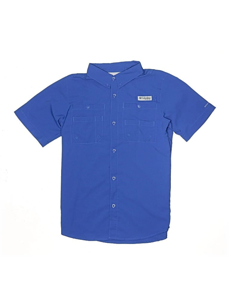 Pre-owned Columbia Kids' Short Sleeve Button Down Shirt In Blue
