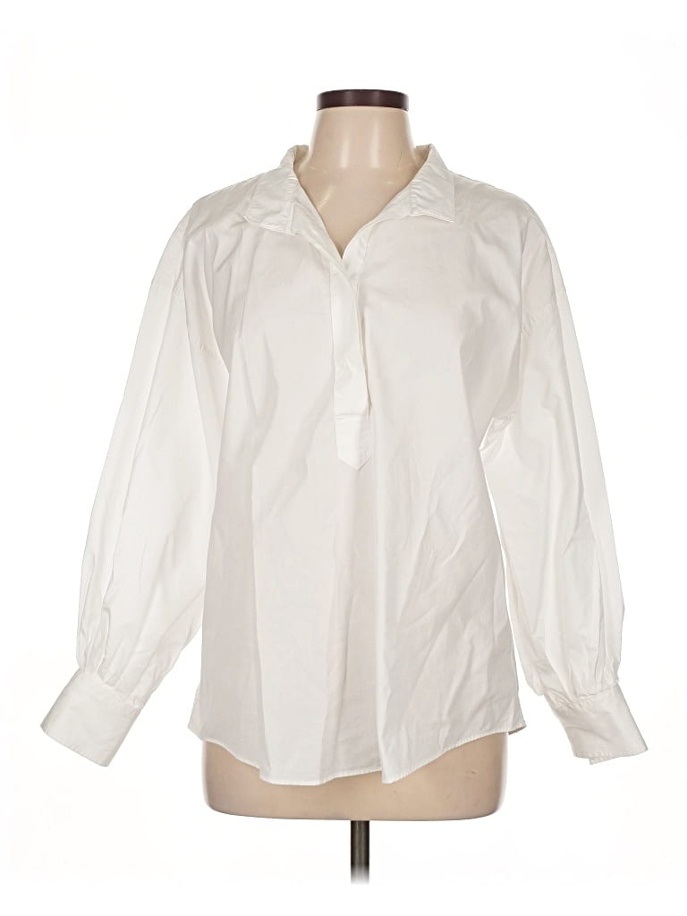 Pre-owned Ann Mashburn Long Sleeve Blouse In White