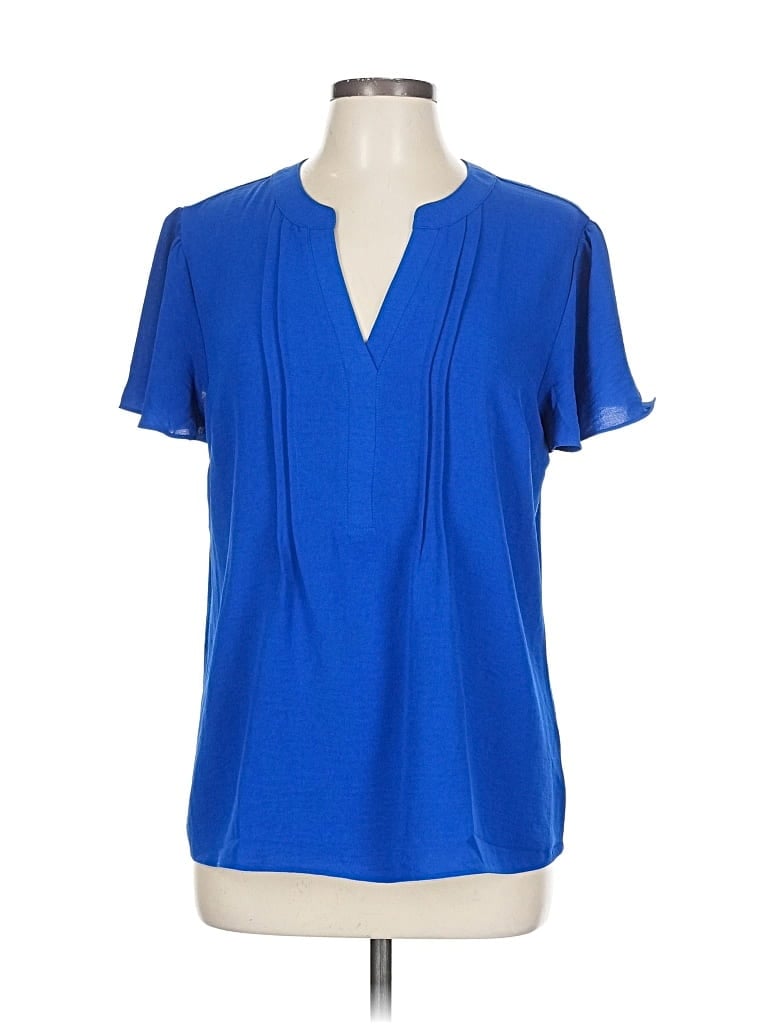 Pre-owned Fortune + Ivy Short Sleeve Blouse In Blue