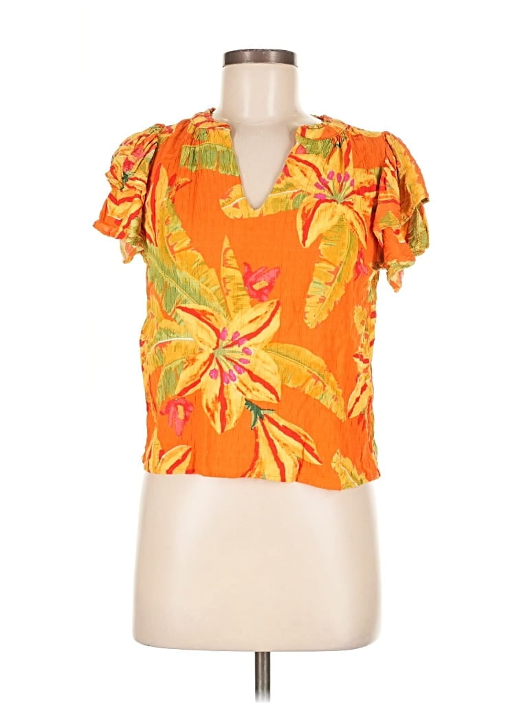 Pre-owned Haute Hippie Short Sleeve Blouse In Orange