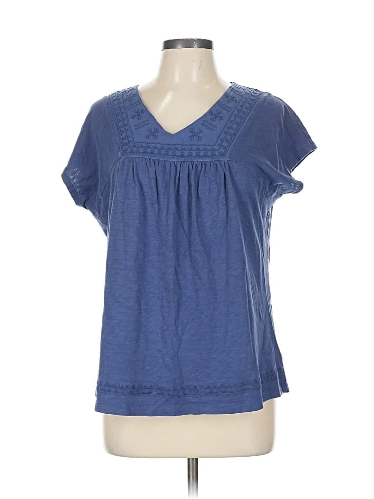 Pre-owned Natural Reflections Short Sleeve Top Blue V Neck Tops
