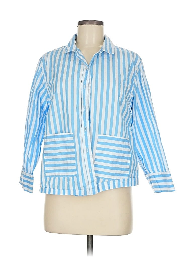 Pre-owned Lake 3/4 Sleeve Button Down Shirt In Blue