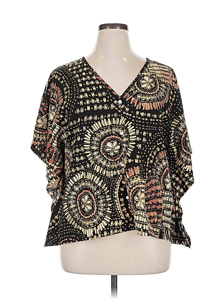 Pre-owned Shein Curve Short Sleeve Blouse In Black