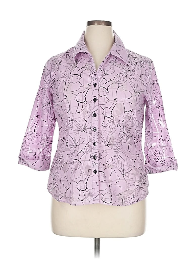 Pre-owned Coral Bay 3/4 Sleeve Button Down Shirt In Purple