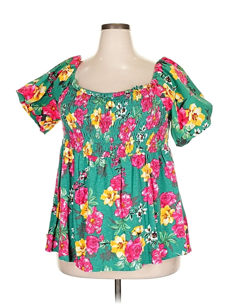 Pre-owned Torrid Short Sleeve Blouse In Green