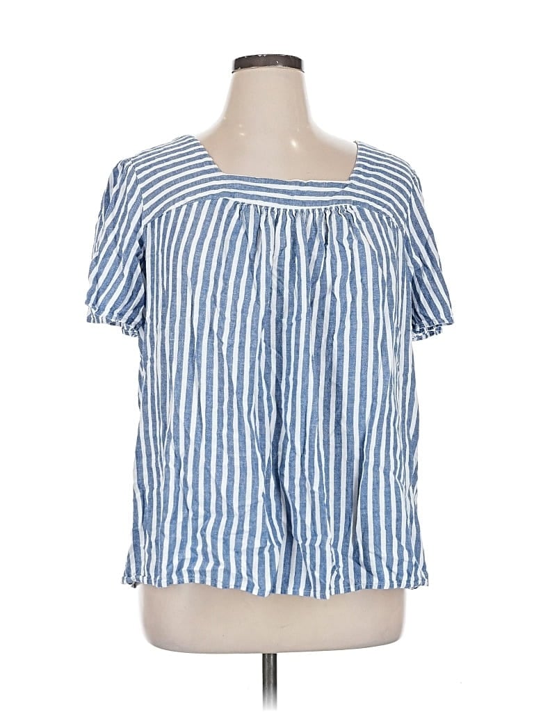 Pre-owned Terra & Sky Short Sleeve Blouse In Blue