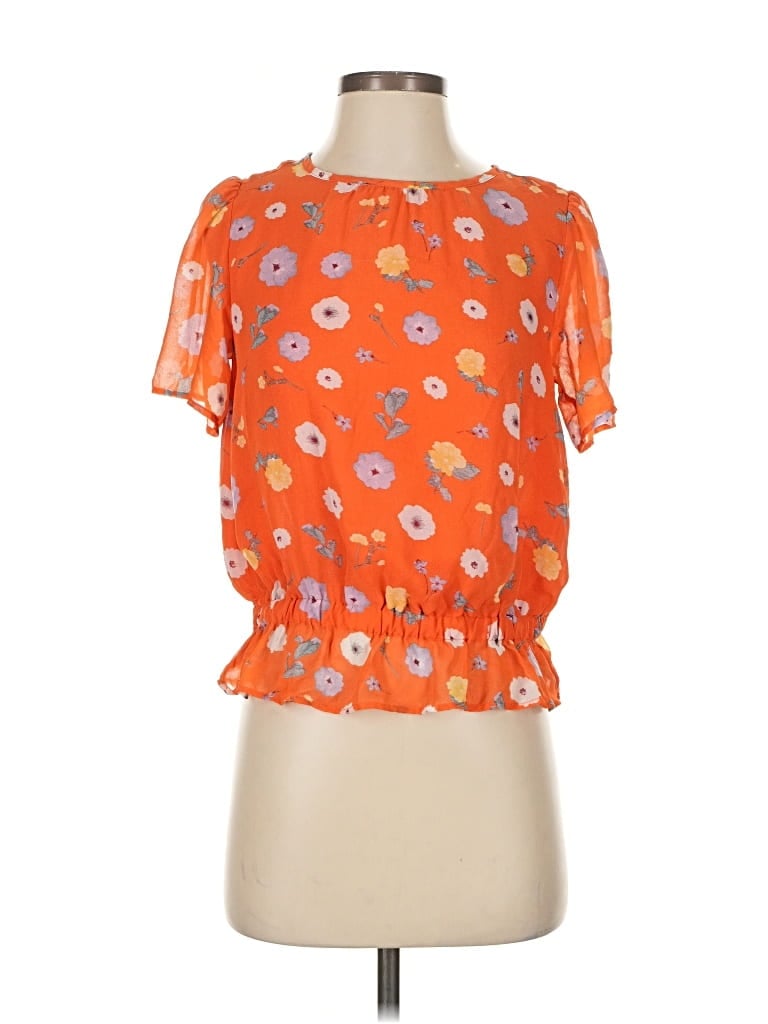 Pre-owned Ann Taylor Short Sleeve Blouse In Orange