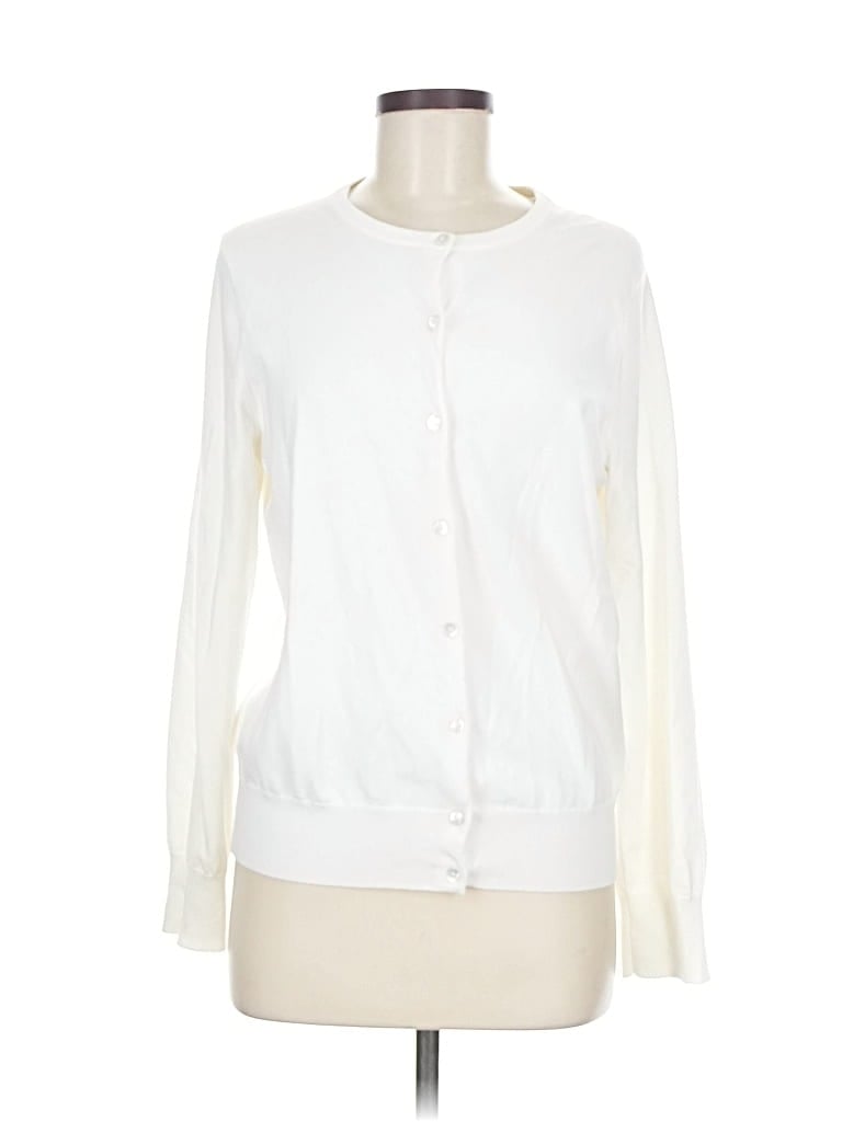 Pre-owned Lands' End Cardigan Sweater In White
