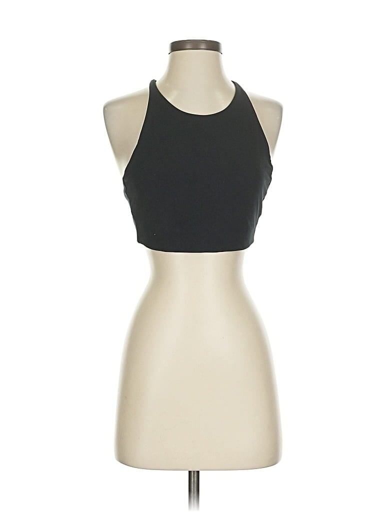 Pre-owned Girlfriend Collective Tank Top Black Solid Pattern Halter Neckline Tops