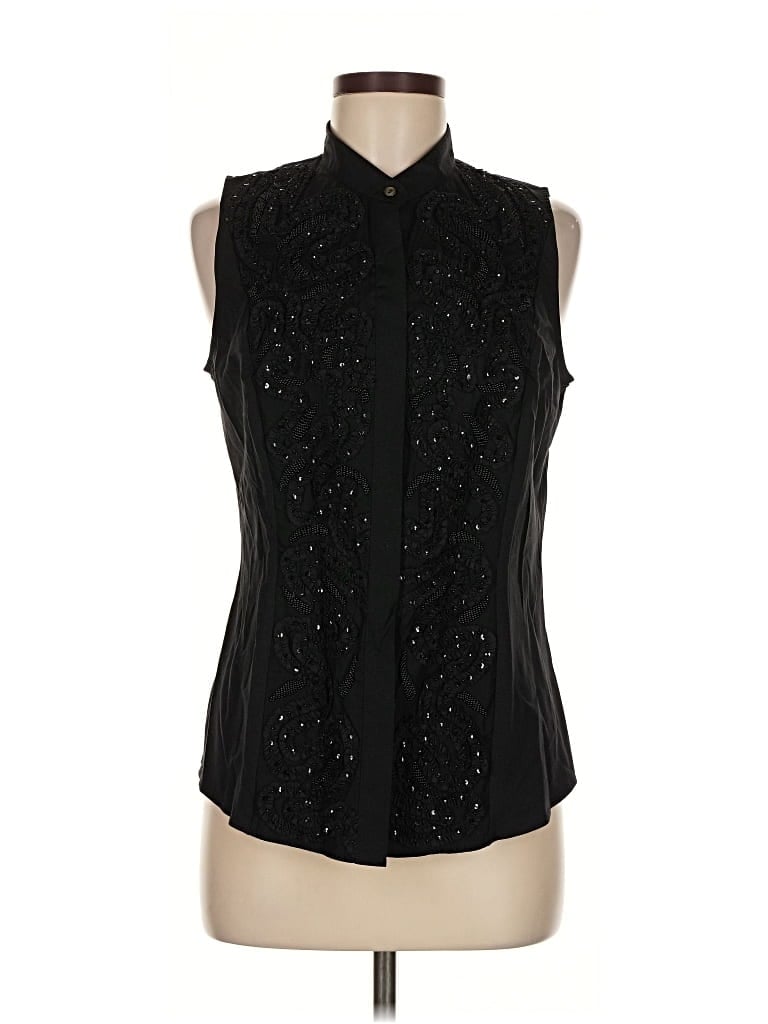 Pre-owned Lafayette 148 Sleeveless Button Down Shirt In Black