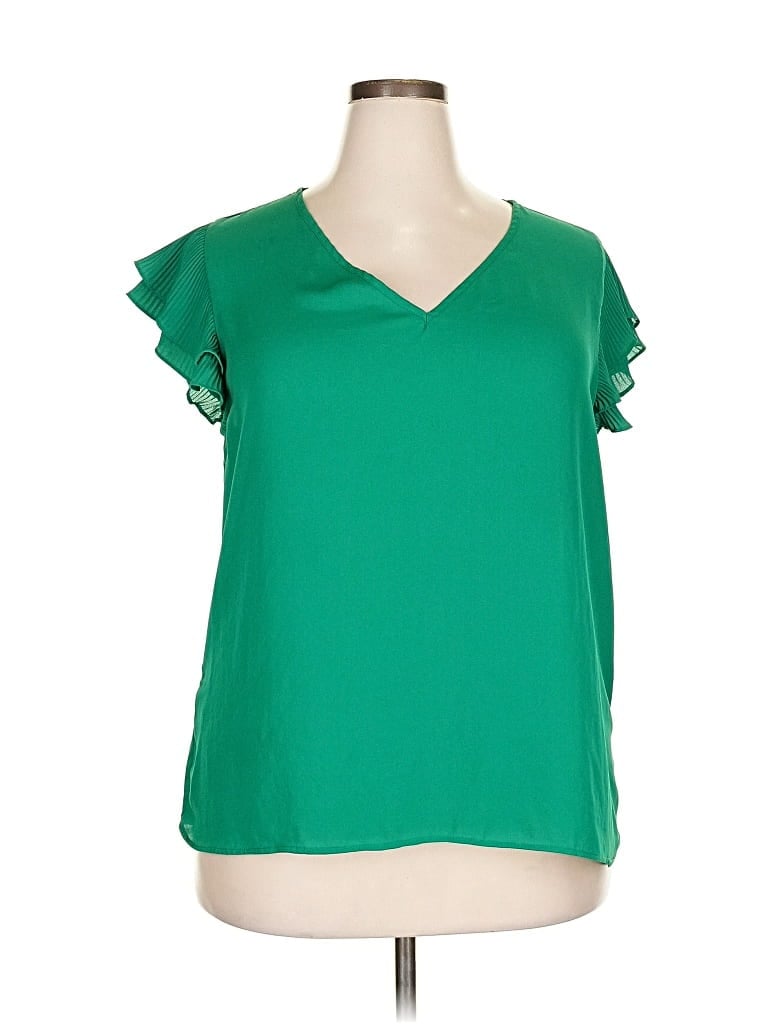 Pre-owned Les Serein Short Sleeve Blouse In Green
