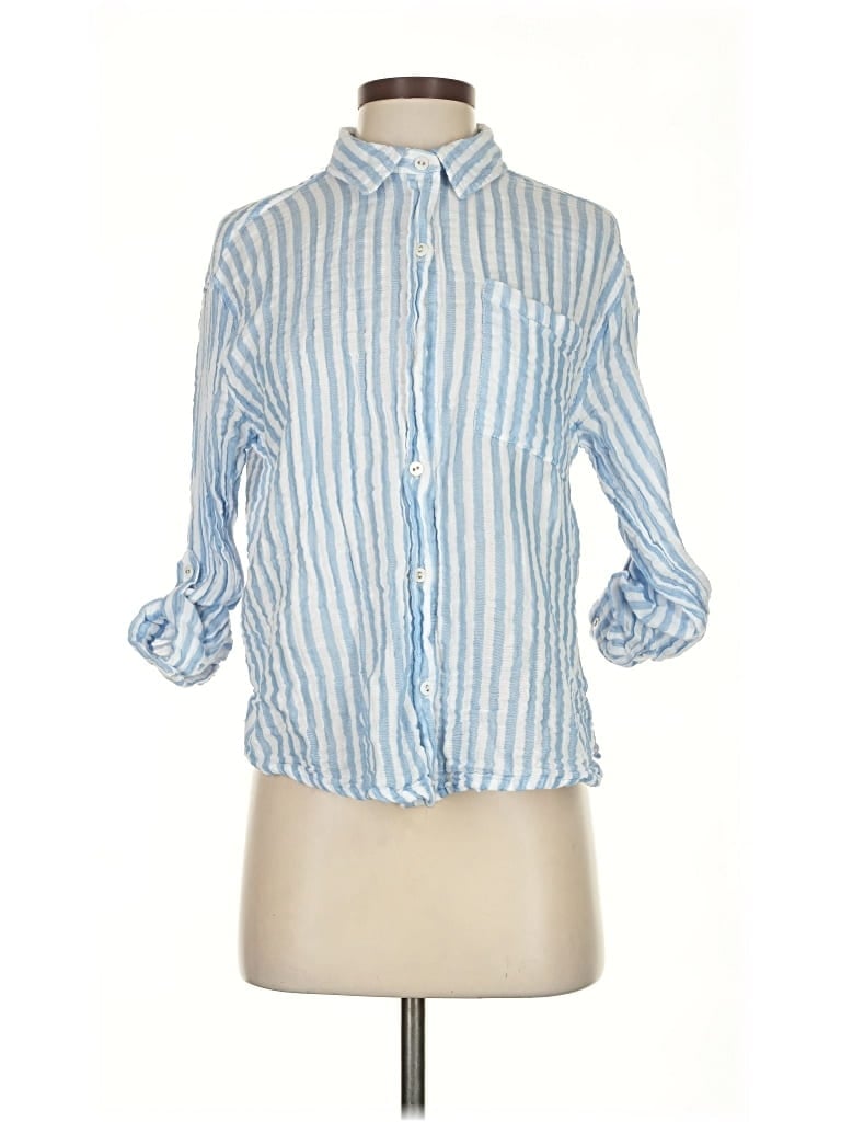 Pre-owned Lucky & Coco 3/4 Sleeve Button Down Shirt In Blue