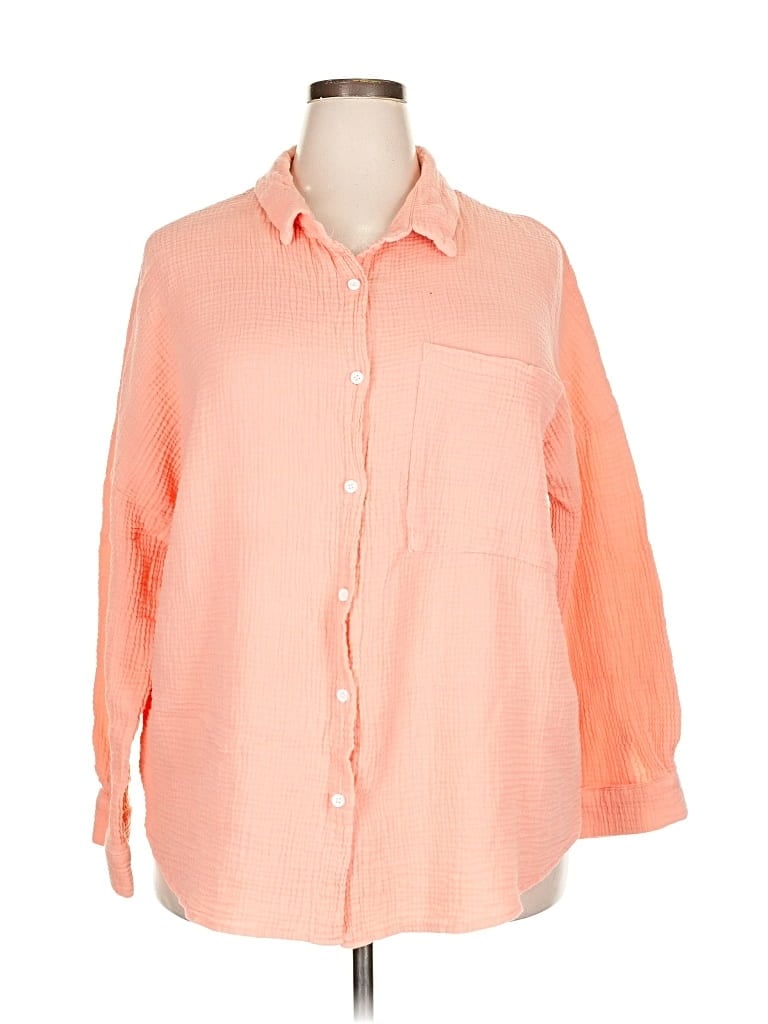Pre-owned Unbranded 3/4 Sleeve Button Down Shirt In Orange