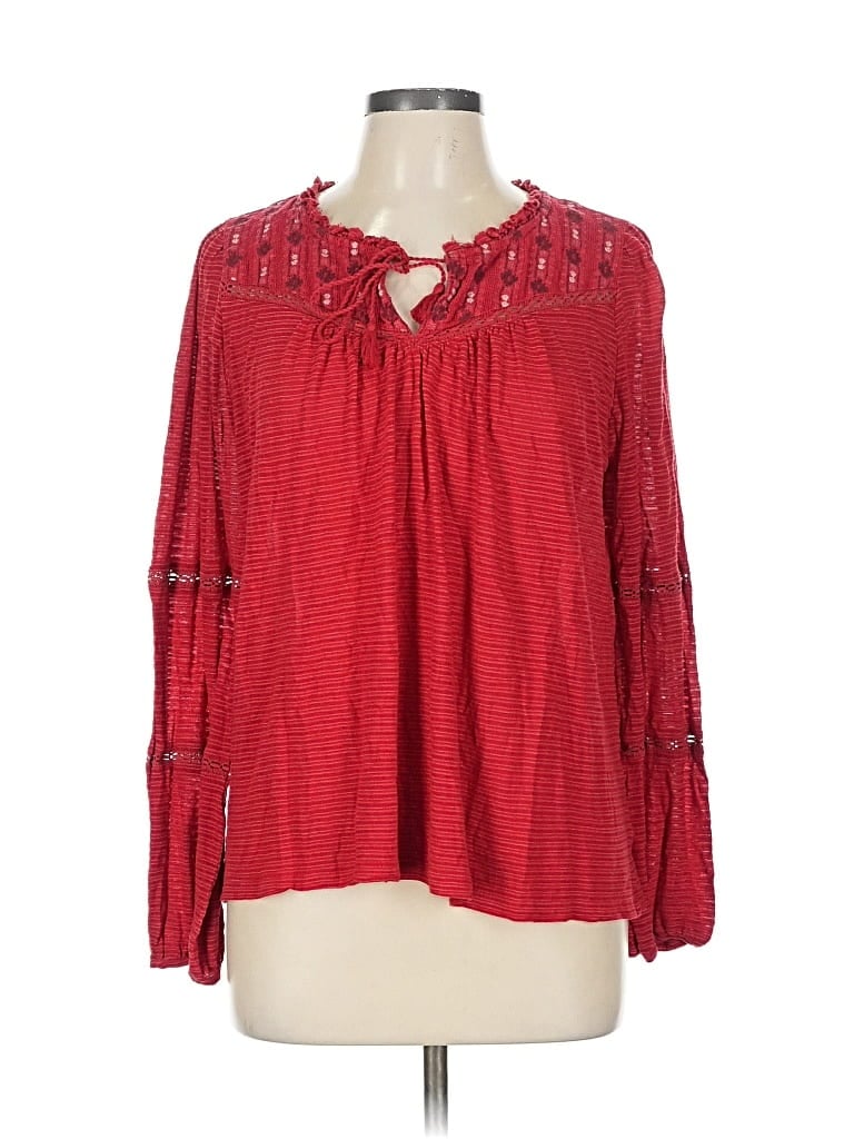 Pre-owned Lucky Brand Long Sleeve Blouse In Red