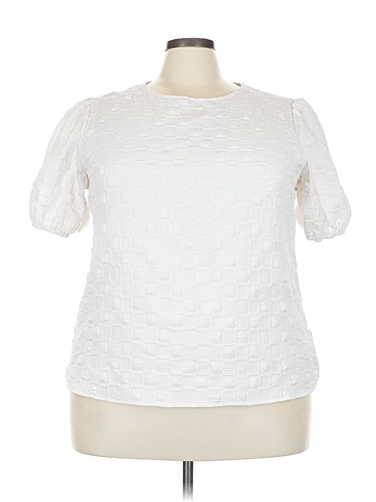 Pre-owned Shein Curve Short Sleeve Blouse In White