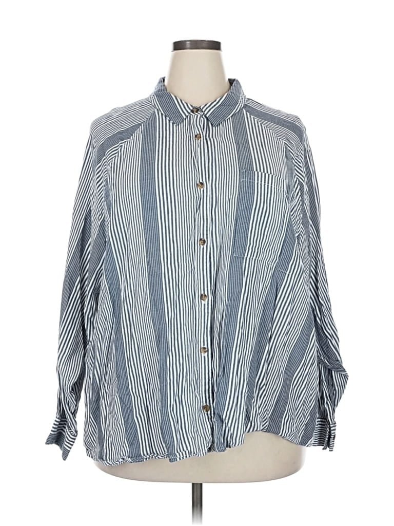 Pre-owned Sonoma Goods For Life 3/4 Sleeve Button Down Shirt In Blue